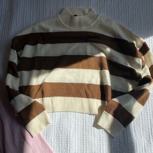 Striped cream and brown cropped sweater fall aesthetic